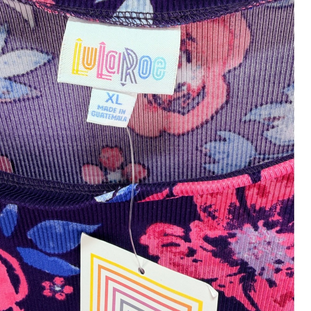LuLaRoe Cocoa Tank Top Women XL Purple Floral Ribbed Sleeveless Knit Stretch New - Picture 3 of 7